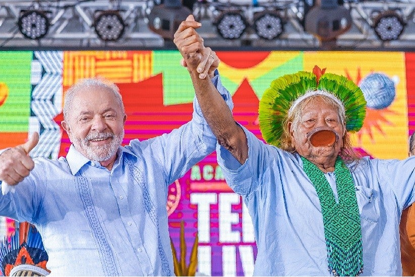 Lula com o cacique Raoni. Foto: Ricardo Stuckert/PR