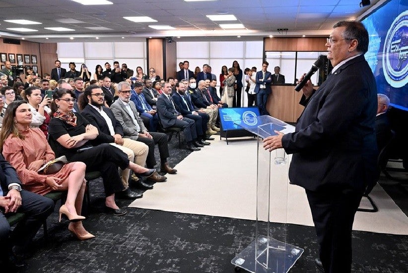 O ministro Flávio Dino (Justiça e Segurança Pública) durante o lançamento do programa em Brasília. Foto: Isaac Amorim/MJSP