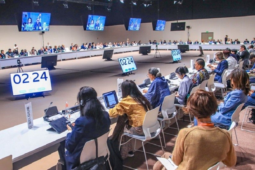 A ministra Marina Silva (Meio Ambiente e Mudança Climática) durante evento com autoridades de dezenas de países na COP 28, em Dubai. Foto: Estevam/Audiovisual/PR