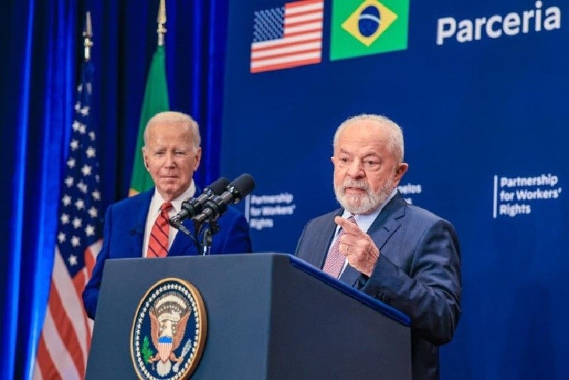 Presidentes Joe Biden (EUA) e Lula durante o anúncio da parceria em Nova York. Foto: Ricardo Stuckert / PR