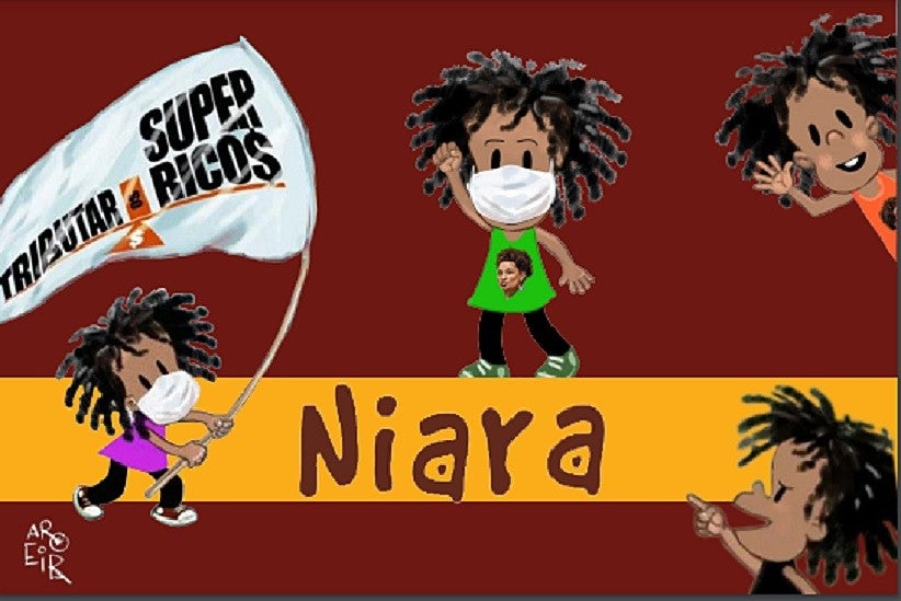 As tirinhas da Niara, a mascote da campanha Tributar os Super-Ricos, completaram um ano de publicação semanal e ganharam uma versão impressa - Reprodução