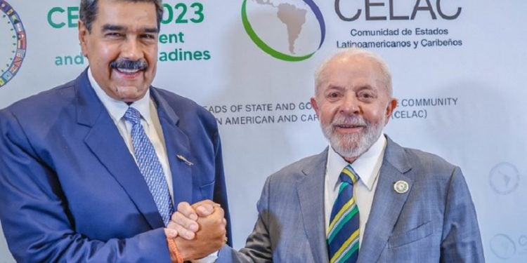 O presidente da Venezuela, Nicolás Maduro, e o presidente Lula durante bilateral em São Vicente e Granadina. Foto: Ricardo Stuckert / PR