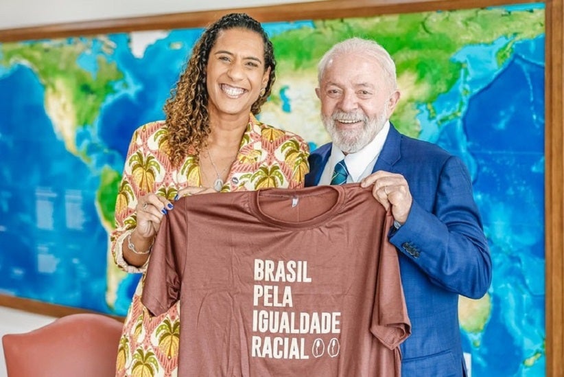 A ministra Anielle Franco (Igualdade Racial) e o presidente Lula durante reunião nesta terça no Palácio do Planalto. Foto: Ricardo Stuckert / PR