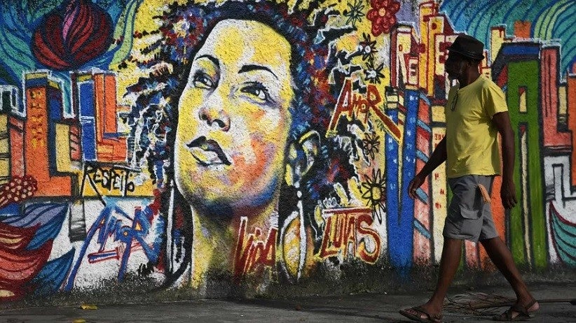Mural no Rio homenageia Marielle Franco, vereadora assassinada em março de 2018. Foto: Carl de Souza/AFP