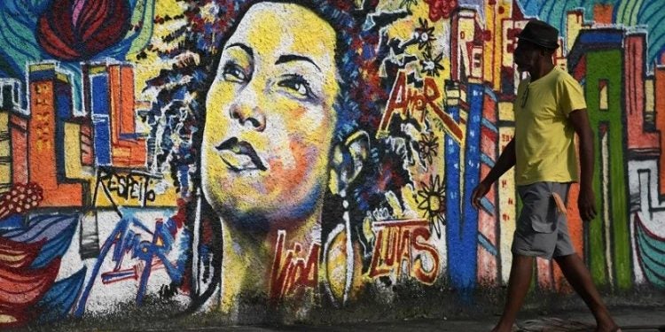 Mural no Rio homenageia Marielle Franco, vereadora assassinada em março de 2018. Foto: Carl de Souza/AFP