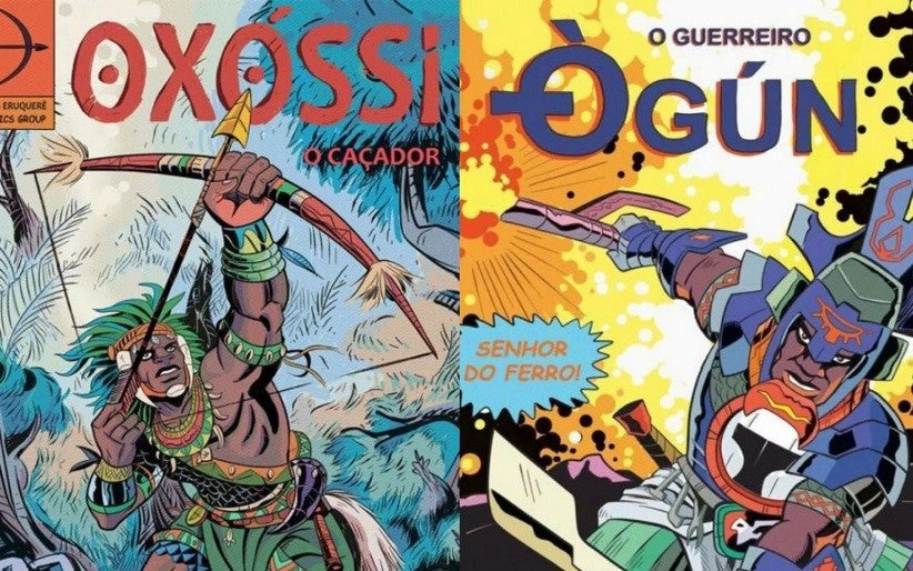 Orixás guerreiros como Ògún, o senhor do ferro, e Oxóssi, o caçador, são retratados nas HQs de Hugo Canuto — Foto: Hugo Canuto/Reprodução