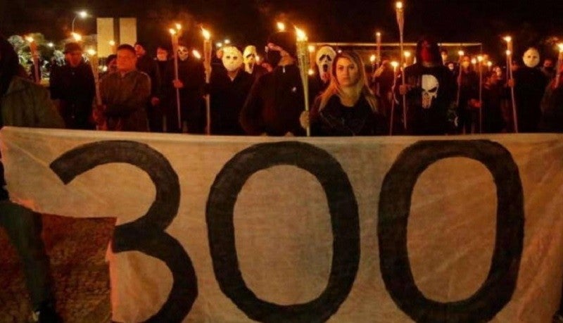 Manifestação do grupo 300 do Brasil, de extrema direita, em frente ao Supremo Tribunal Federal em maio de 2020. Foto: Reprodução
