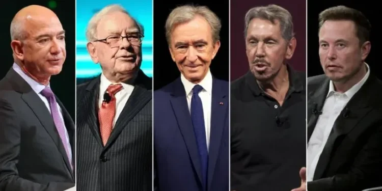 Foto: Divulgação: Jeff Bezos, Warren Buffett, Bernard Arnault, Larry Ellison e Elon Musk ficaram mais ricos nos últimos anos