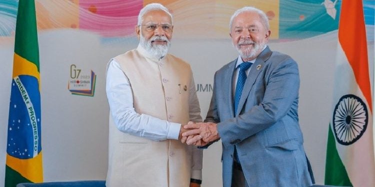Presidência do G20 será transmitida simbolicamente ao Brasil pelo primeiro-ministro da Índia, Narendra Modi. Foto: Ricardo Stuckert / PR