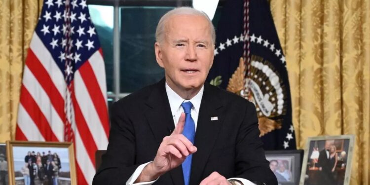 Joe Biden durante seu discurso no Despacho Oval da Casa Blanca. Mandel Ngan/EPA
