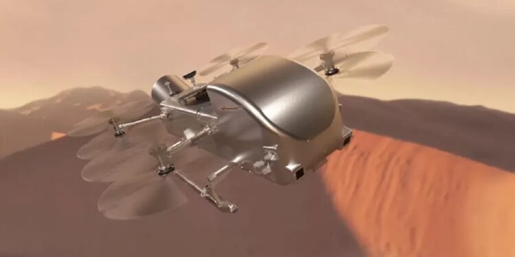 Ilustração representa como será o Dragonfly. - Imagem: Nasa