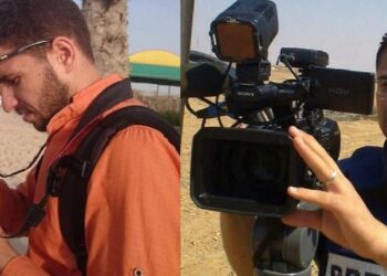 Hossam Al-Adlouni, sua esposa e filhos foram mortos em ataque israelense em Jan Younis. Fadi Khalifa, o segundo jornalista assassinado em horas, em Al-Zaitoun, Gaza.