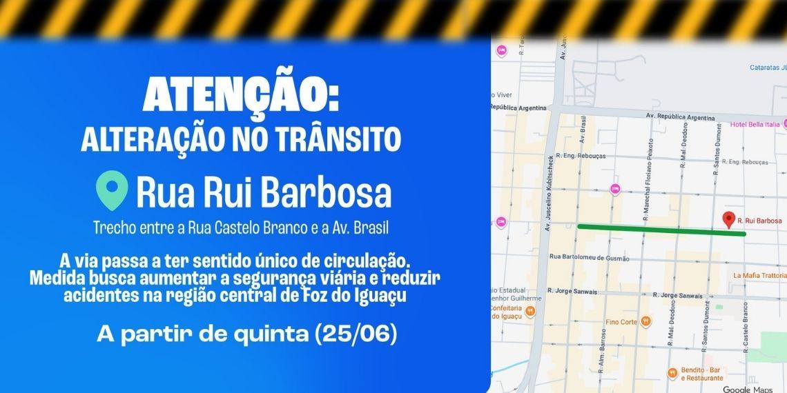 Rua Rui Barbosa terá sentido único de circulação no Centro de Foz